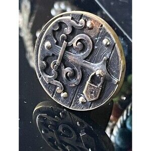 Vintage Brass Medieval Door Lock Padlock Ring Adjustable Size 8